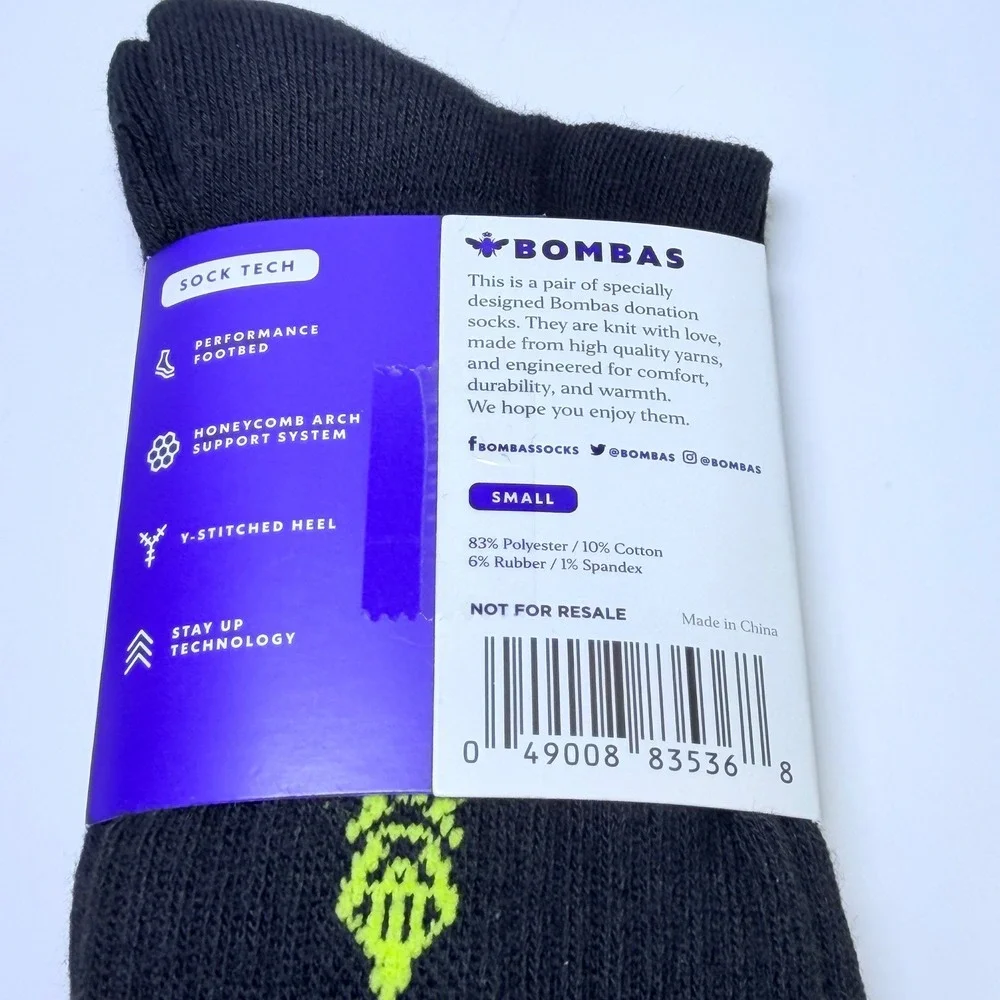 Bombas Kids Small 4 Pair Pack Black Crew Socks Blue Orange Lime Stripe New‎